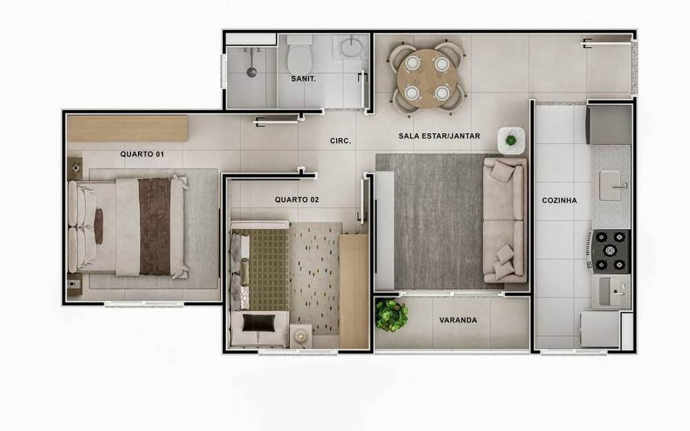 Planta do apartamento tipo 01 do Vertex Getúlio